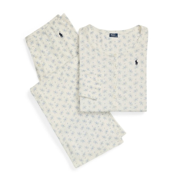 🌸NWT Polo by Ralph Lauren 100% cotton floral white and Blue pj set Large - Picture 7 of 7